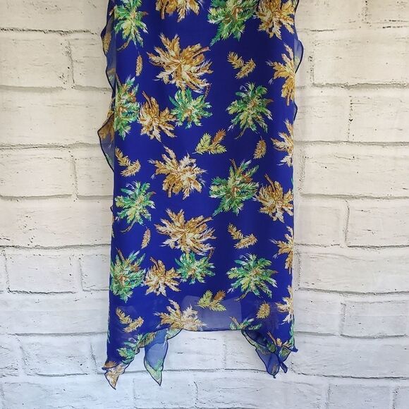 WD.NY Blue hawaiian ruffle dress tropical palm - Picture 8 of 13